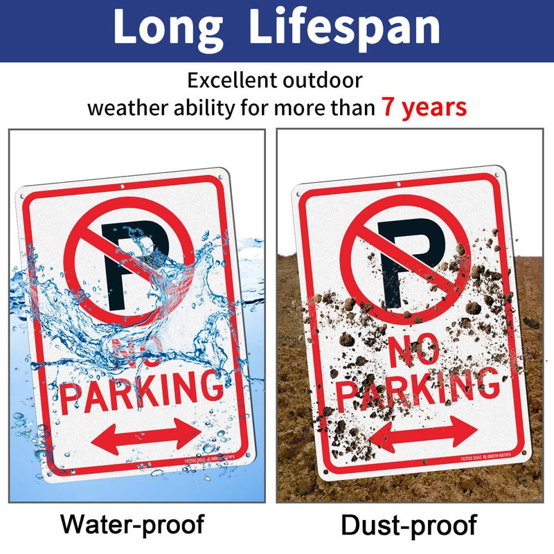 Faittoo (4 Pack) No Parking Sign With Symbol With Arrows Sign, 10 x 7 Inches Reflective .40 Rust Free Aluminum, UV Protected, Weather Resistant, Waterproof, Durable Ink, Easy To Mount - Image 4